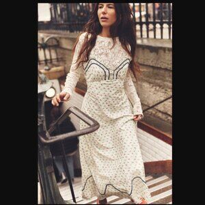 Free People Sweet Hearts Midi Floral Print Dress Ivory Combo  Ric Rac Boho